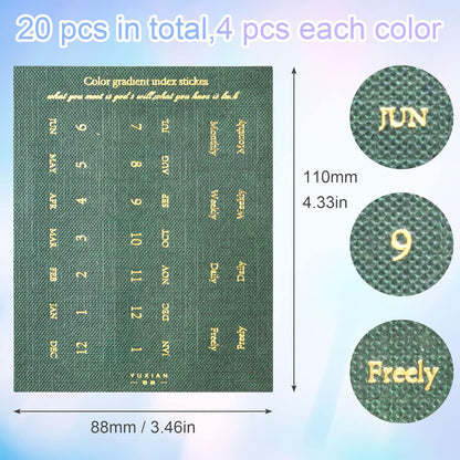 OIIKI 180pcs Planner Monthly Tabs, Self-Adhesive Index Tabs Stickers, Gradient Sticky Page Markers Labels for Document Notebooks Books Project Binders Office- 5 Colors(D Style)