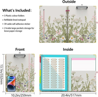 Clipboard Folio with Storage Clipboards Padfolio Notebook for Letter Size (11" x 8.5"), Pink Clipboards with 10 Pockets and 5 Folders Nursing Teacher School Essentials (Stay Positive)