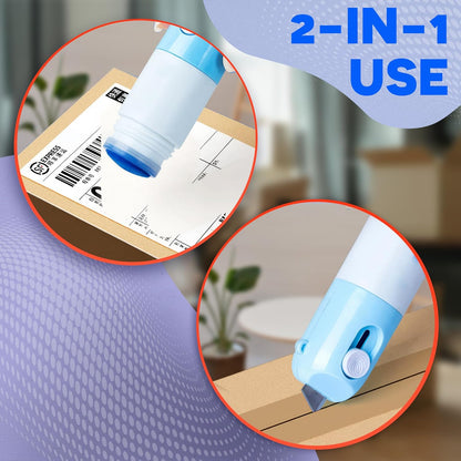 2 Pcs Water-Based Thermal Paper Eraser Pen with Mini Unboxing Knife - 2 in 1 Thermal Label Eraser with Box Cutter Knife for One Smear Printed Text Covering - Liquid Redacting Marker with Small Blade