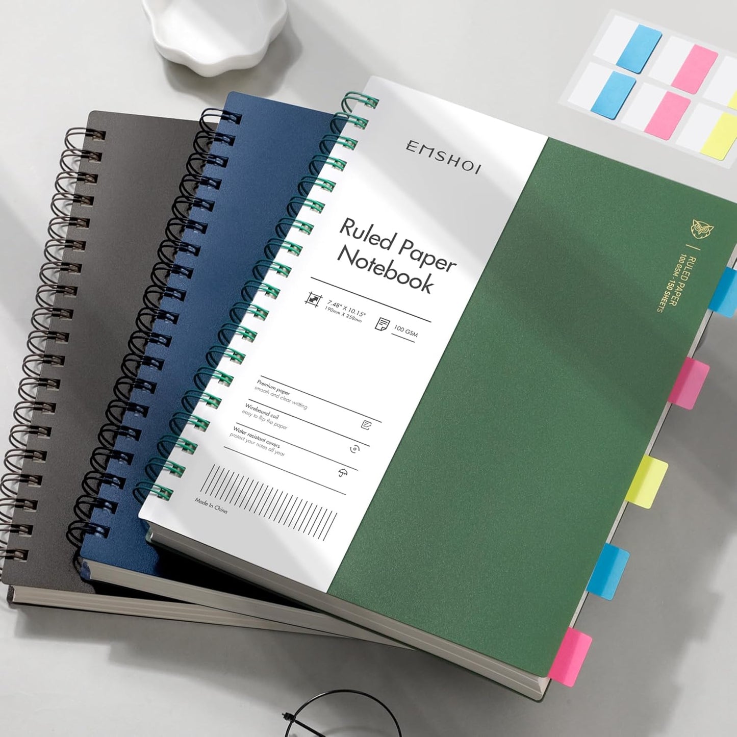 EMSHOI A5 Spiral Notebook College Ruled Lined Journal, Small 5.7" X 8.22", 300 Pages/150 Sheets, 100gsm Thick Paper, Waterproof Hardcover, for Office School Women Men Work Writing Notes, Blue