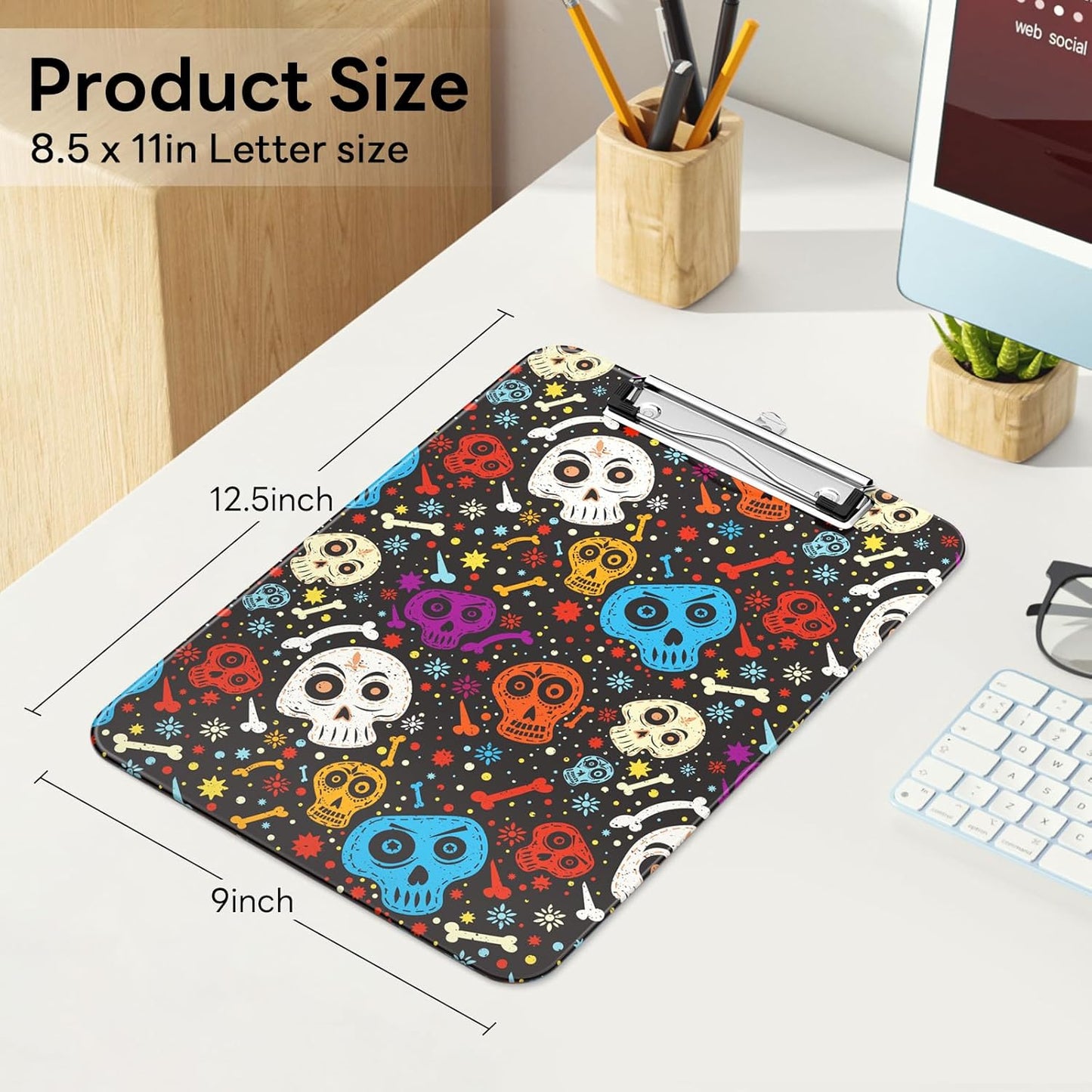 Plastic Cute Clipboard Low-Profile Metal Clip, A4 Letter Size 9 x 12.5 in, 8.5 x 11 Paper Clip Board for Teachers, Nurses, Classroom,Cute Black Cats
