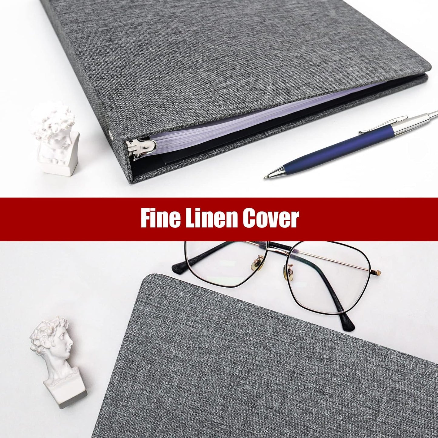 Vienrose 3 Ring Binder 1 Inch Round Rings with Linen Fabric Cover, Fits 8.5 x 11 Inch Paper, Durable Organizer for School, Office, Home, Recipes, Grey