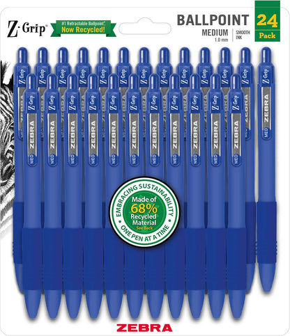 Zebra Pen Z-Grip Retractable Ballpoint Pen, Smooth-Flowing Black Ink, 1.0mm Medium Point, School & Office Supplies, Ideal for Note-Taking, Journal and Planner Use, 18-Pack (22218)