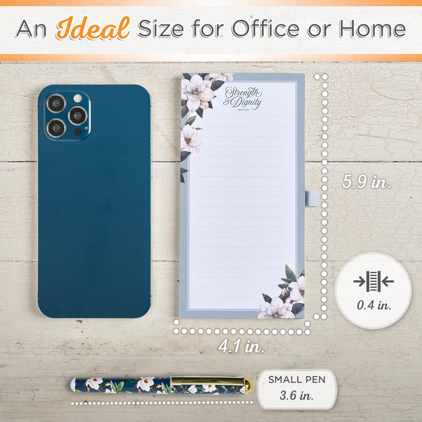 Christian Art Gifts Compact Magnetic Notepad & Medium Ballpoint Pen Set: Trust in the Lord Inspirational Scripture, Shopping Lists, Memos, Reminders, 70 Lined Easy Tear-off Sheets, Purple/Teal Floral