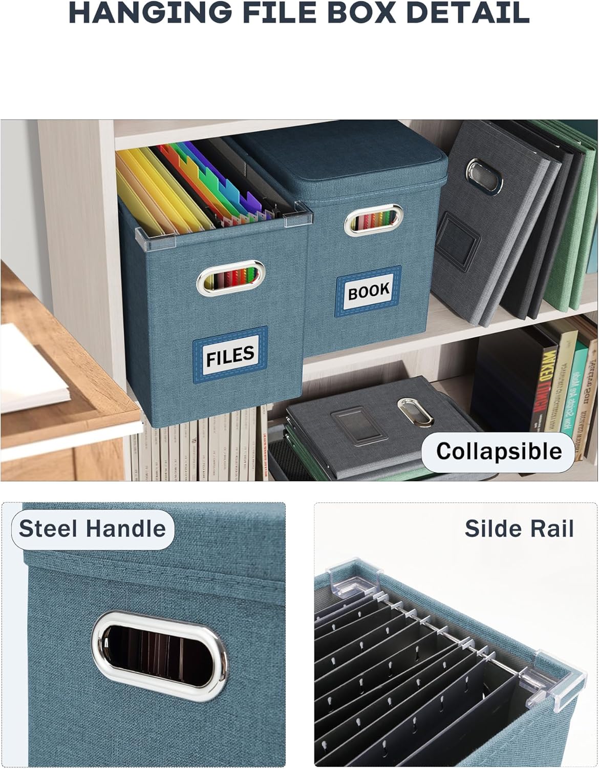 Oterri File Organizer Box with Lid, Hanging Filing File Box with Mesh Pocket, Document Organizer Box for Letter Files, Portable Storage Box with Smooth Sliding Rail for Office&Home (1 PCS, Beige)