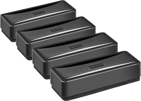Amazon Basics Dry-Erase Whiteboard Erasers with Soft Pile, for School, Office, Home, and Classroom, Black, 4-Pack
