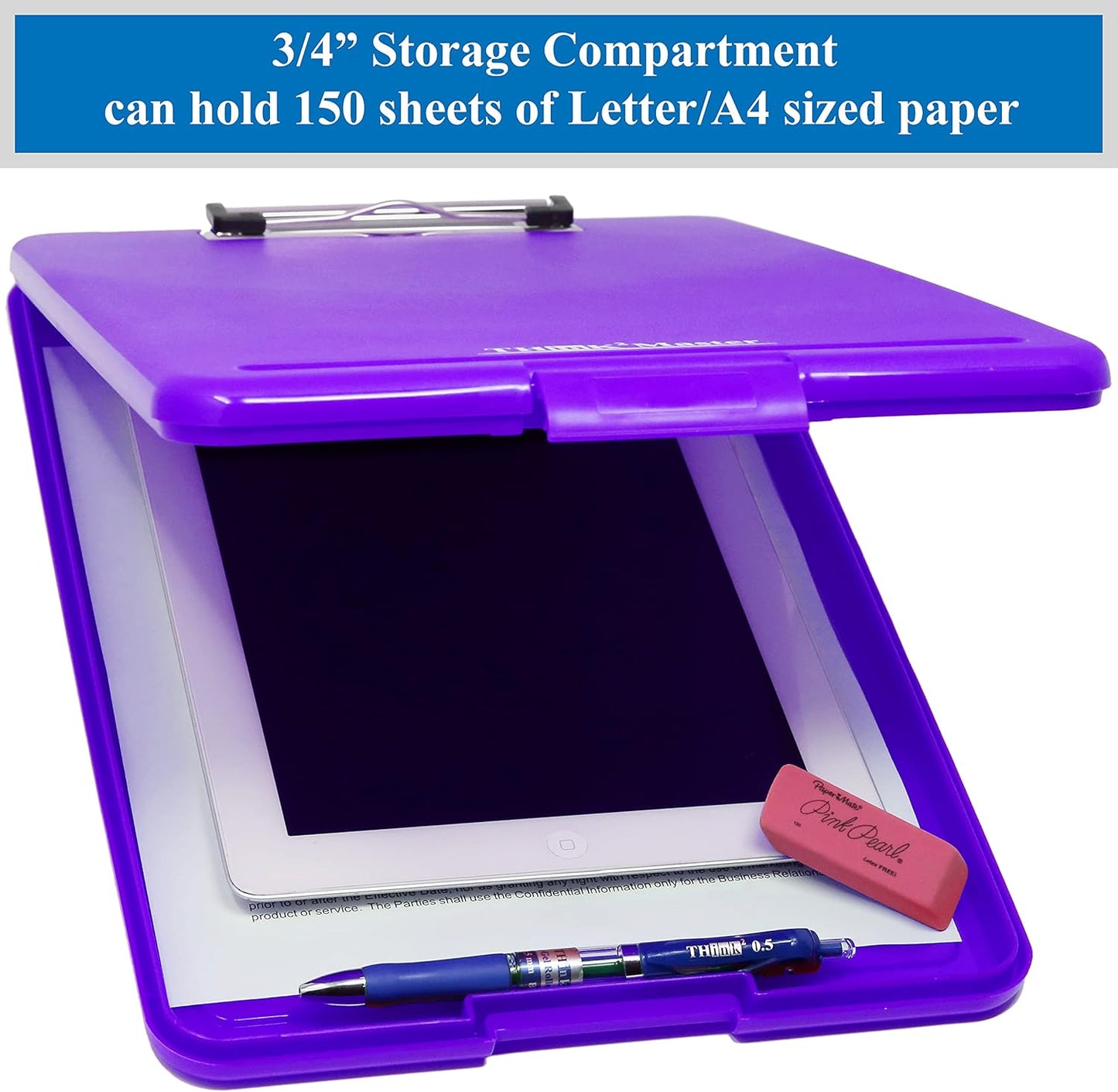 Think2Master Black Plastic Storage Clipboard. | 25% Heavier & 25% Sturdier| Heavy Duty and Won’t Flex or Bend Like Other Brands (Compare The Weight). Storage Compartment Holds 150 Letter Sized Paper.