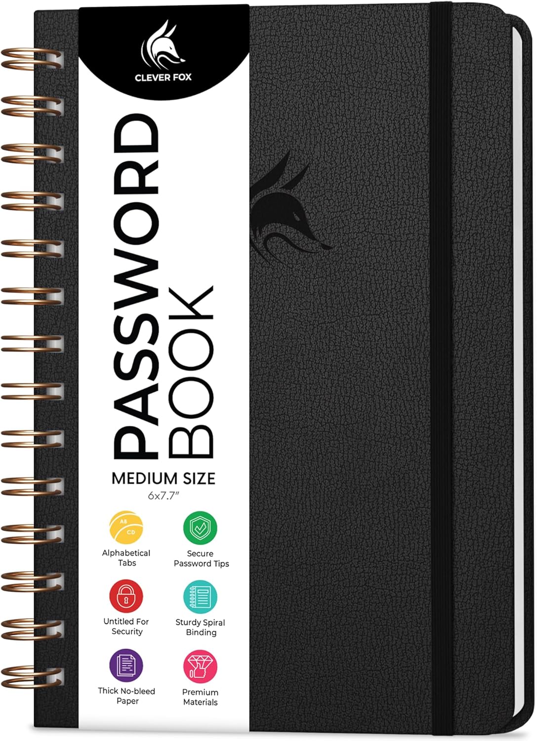 Clever Fox Password Book Spiral – Internet Address & Password Organizer with Laminated Alphabetical Tabs – Password Keeper Journal – Hardcover, Medium Size, 6.1x7.7” (Mystic Blue)