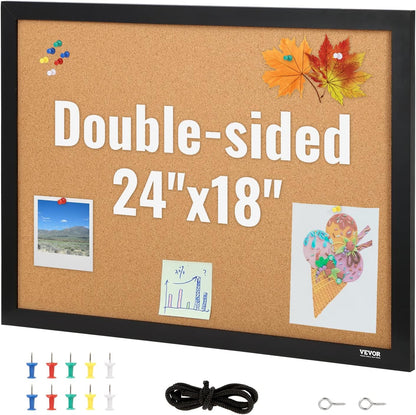 VEVOR 24 x 36 Cork Board, Large Bulletin Board with Black MDF Frame, Wall Mounted Pin Board for Office, School and Home Decor, Hanging Message Board for Pictures and Notes, 10 Push Pins Included