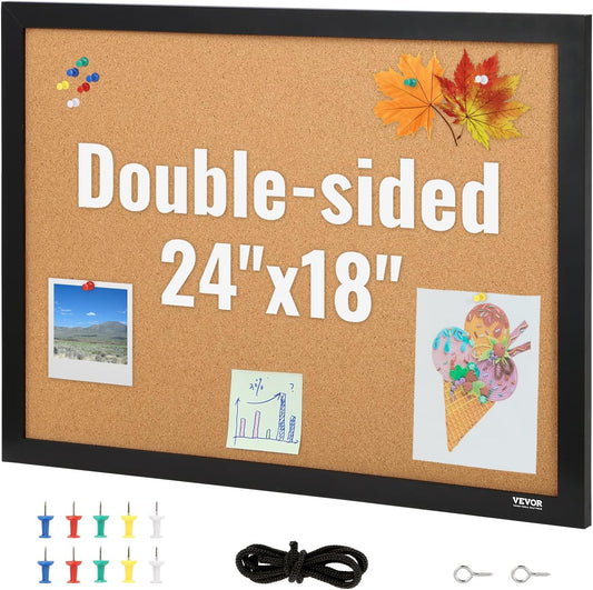 VEVOR 24 x 36 Cork Board, Large Bulletin Board with Black MDF Frame, Wall Mounted Pin Board for Office, School and Home Decor, Hanging Message Board for Pictures and Notes, 10 Push Pins Included