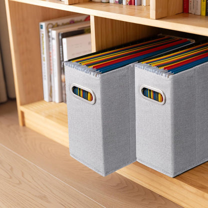 4 Packs Letter Size File Organizer, File Folders Organizer, Fabric Storage Box, Collapsible Paper Organizer with Metal Handle, Smooth PVC Rails, Only Box (Beige)