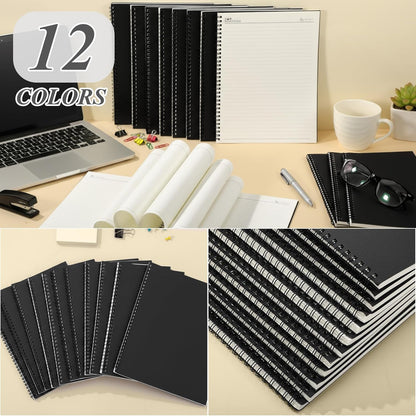 Leelosp 12 Pack Small Spiral Notebook Lined Spiral Journal College Ruled Notebook Wire Bound Kraft Cover, 120 Pages for Work (Multicolor,5.5 x 8.3 Inch)