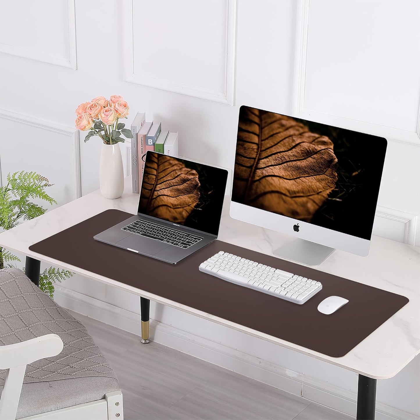 Large Desk Mat 47.2" x 17" Leather Desk Pad Protector with Natural Cork & PU Leather, Non-Slip Office Desk Mat, Large Mouse Pad, Waterproof Desk Blotter pad for Office&Home(Black)