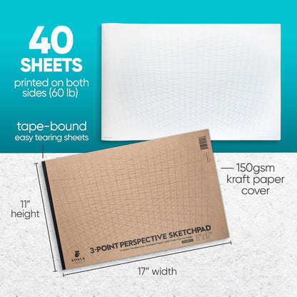 Koala Tools | Drawing Perspective (1 and 2-Point) Large Sketch Pad (1 Point - 9 x 12)