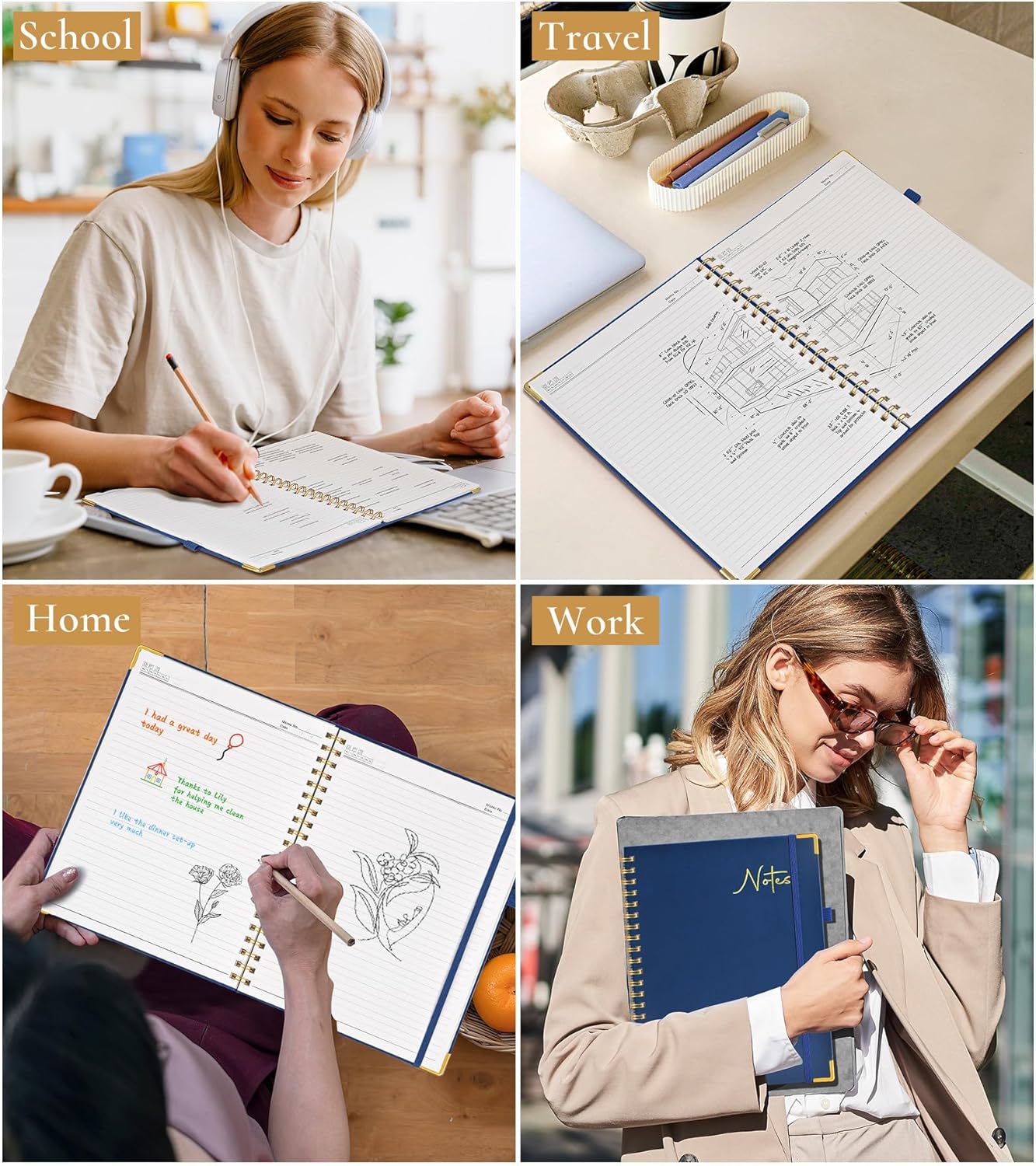 Hardcover Spiral Notebook Journal 8.5” x 11”, A4 Large Leather Notebooks for Women Men, Lined College Ruled Notebook, 50 Sheets/100 Pages, Spiral Bound Journals for Work School Note Taking, Green