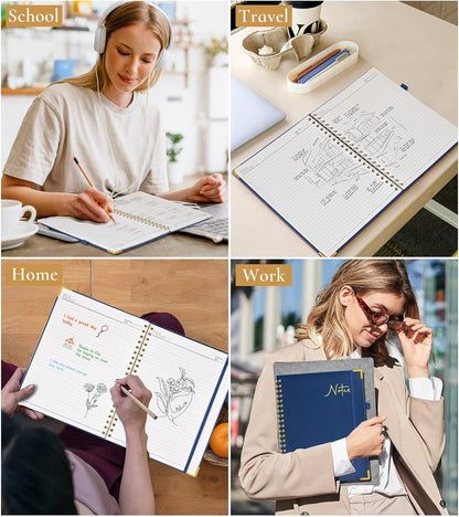 Hardcover Spiral Notebook Journal 8.5” x 11”, A4 Large Leather Notebooks for Women Men, Lined College Ruled Notebook, 50 Sheets/100 Pages, Spiral Bound Journals for Work School Note Taking, Green