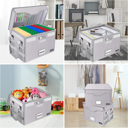 DocSafe Fireproof Document Box with Lock, File Storage Organizer with Mesh Pockets, Collapsible Portable File Box Home Office Safe Filing Cabinet with Handle for Hanging Letter/Legal Folder, Black