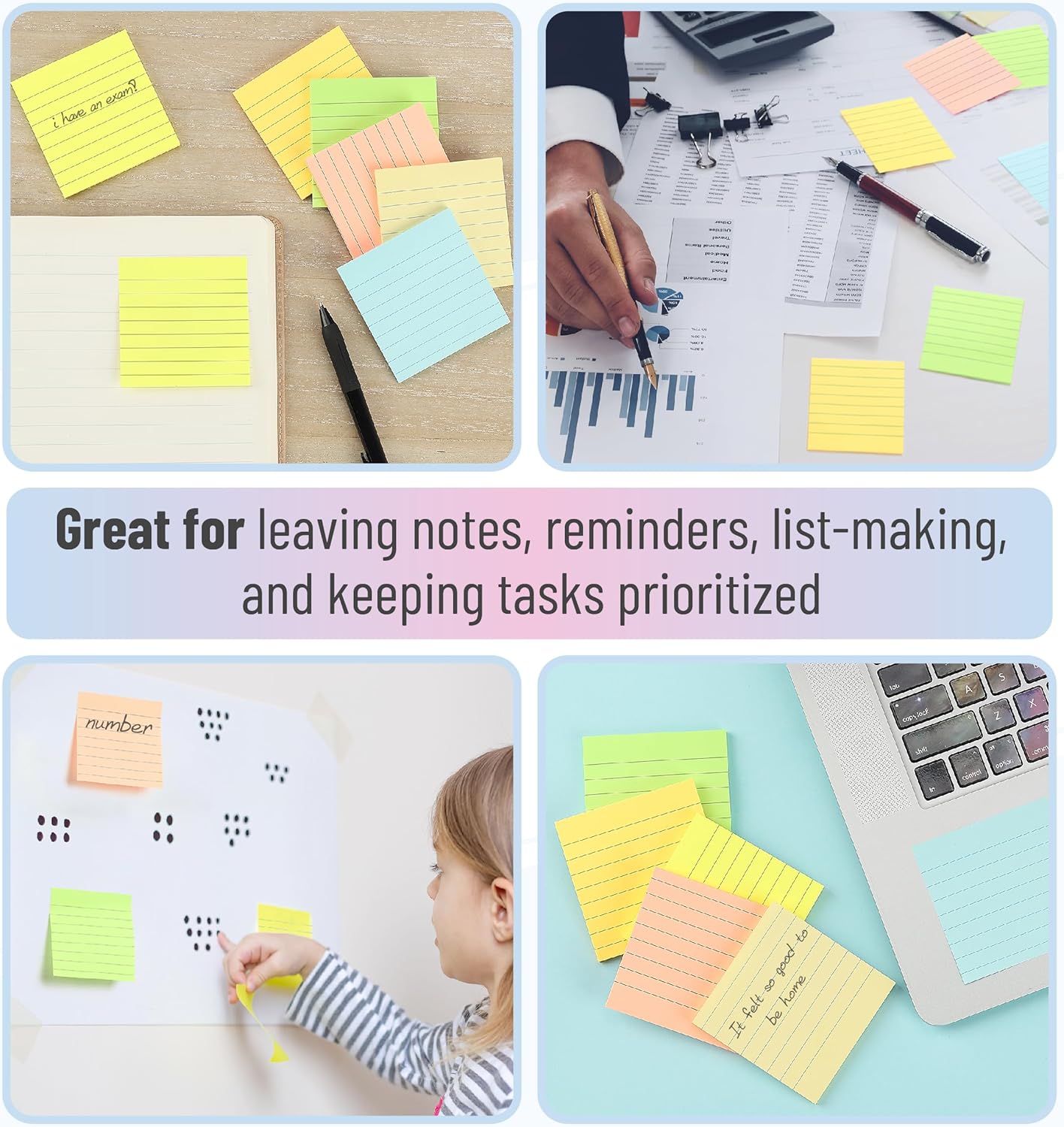 Mr. Pen- Lined Sticky Notes, 3" x 3", 12 Pads, 60 Sheets/Pad, Morandi Color, Bulk Sticky Notes with Lines, Ruled Post Stickies, Memo Pads, Self-Stick Note Pad for Office, School, Home, Study
