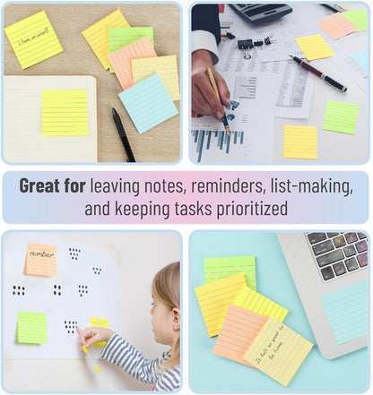 Mr. Pen- Lined Sticky Notes, 3" x 3", 12 Pads, 60 Sheets/Pad, Morandi Color, Bulk Sticky Notes with Lines, Ruled Post Stickies, Memo Pads, Self-Stick Note Pad for Office, School, Home, Study