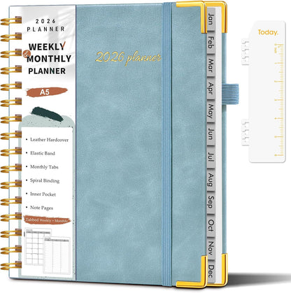 2026 Planner, Weekly and Monthly Calendar Planner from January 2026 - December 2026, 8.5" x 11" Hardcover Leather Hourly Appointment Book with Tabs, Spiral Daily Planners for School Work Home, Green