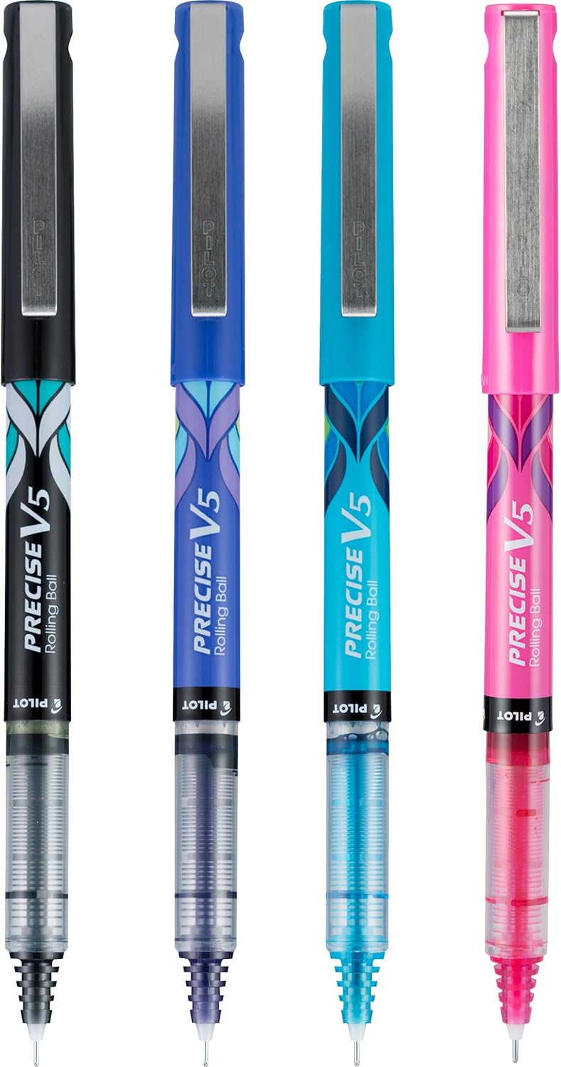 PILOT Precise V5 Stick Deco Collection Liquid Ink Rolling Ball Stick Pens, Extra Fine Point (0.5mm) Assorted Ink Colors, 9-Pack (38811)