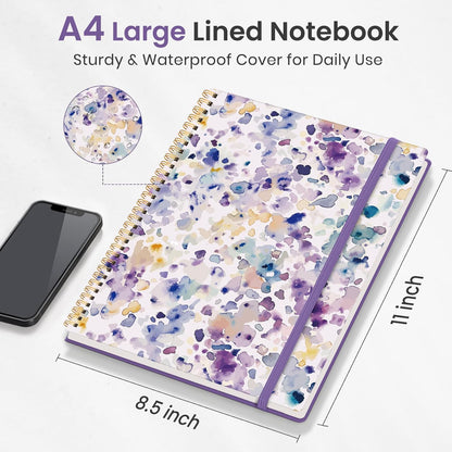 Taja Large Spiral Lined Journal for Women, 8.5" x 11" Notebooks for Work Collge Ruled, A4 Aesthetic Cute Journaling Notebooks for Writing, Plastic Cover, Celestial