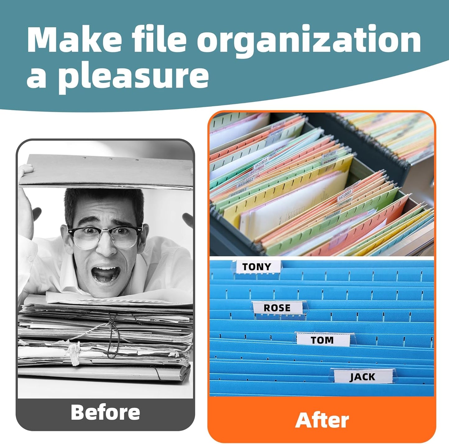 File Folder Tabs, SUNEE 100 Sets Hanging File Folder Labels Tabs and Inserts for Hanging Files Folders