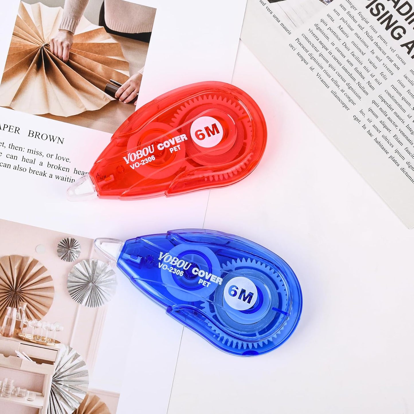 Vobou White Correction Tape, Easy To Use Applicator for Instant Corrections Wrong Writing At Any Time, For school, Office (Red and Blue, 12pack, 6M/256" x 0.2")