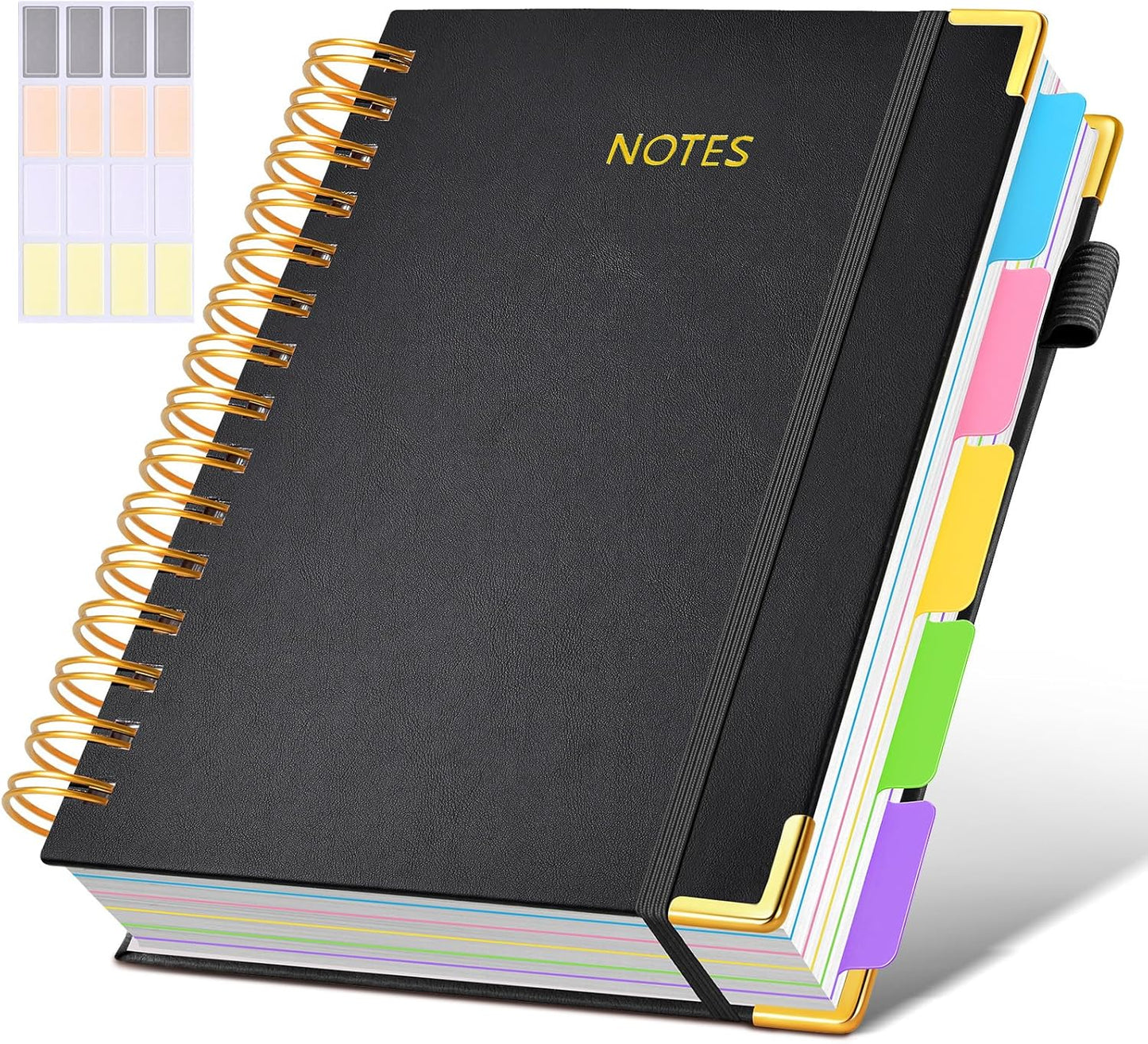 Hardcover Spiral Notebook Journal with Removable Dividers Tabs, 300 Pages Leather 5 Subject Notebook College Ruled, 8"x10" Large B5 Notebooks for Work School Note taking, Lined Journal for Women, Pink