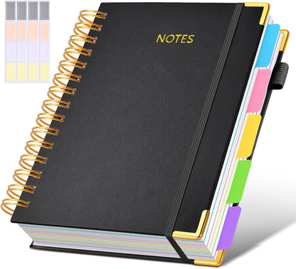 Hardcover Spiral Notebook Journal with Removable Dividers Tabs, 300 Pages Leather 5 Subject Notebook College Ruled, 8"x10" Large B5 Notebooks for Work School Note taking, Lined Journal for Women, Pink
