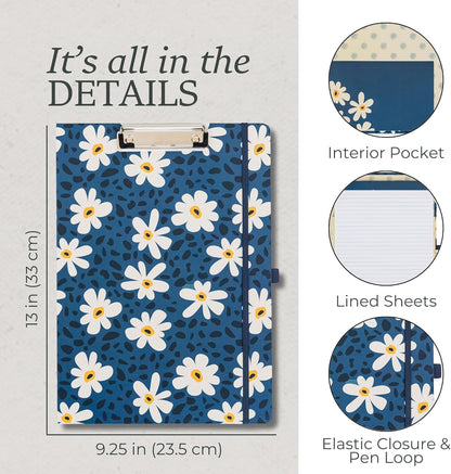 Steel Mill & Co Cute Clipboard Folio with Refillable Lined Notepad and Interior Storage Pocket, Floral Padfolio for Work, Garden Blooms Cream