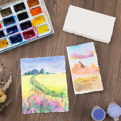 Prudiut 25 Sheets Cotton Watercolor Paper, 300 GSM Deckled Edge, 5 x 7 inch, Rough/Textured, White, for Watercolors, Wedding Invitations, Cards, Crafts