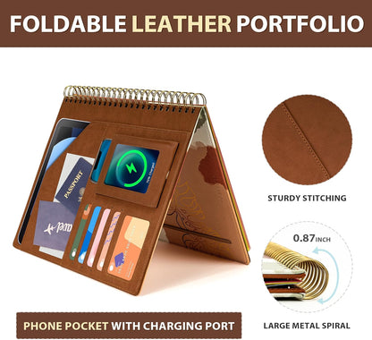 Ospelelf Clipboard with Storage for Women, Leather Padfolio Portfolio Organizer 5 Folders with 10 Pockets, Spiral Clipboard Folio with Notepad for Letter Size, Elastic Closure and Pen Loop Floral