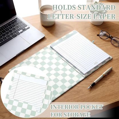 Affrolling Checkered Clipboard Padfolio with Refillable Lined Notepad and Interior Storage Pocket, Portfolio Folder Organizer Legal Pad Holder for Work Business Office(Brown)
