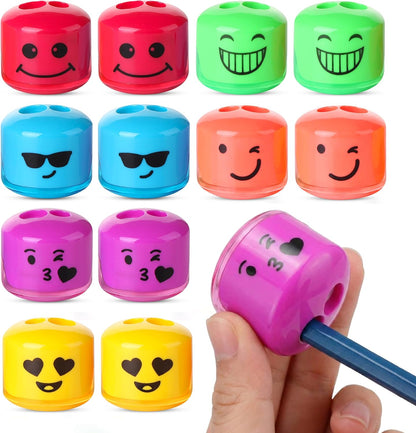 Mr. Pen- Pencil Sharpeners Manual, 48 Pack, Dual Hole, Smiley, Bulk Handheld Pencil Sharpener, Compatible with Standard and Jumbo Pencils, Snap-on Lid, Stainless Steel Blade, Back to School Supplies