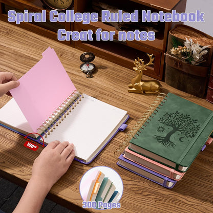 Ovesmusl Hardcover Spiral Notebook 8.5" x 11" with 5 Removable Dividers 300 Pages Leather 5 Subject Notebook College Ruled 100GSM Large Spiral Notebooks for Work Thick Lined Journal for Women, Green