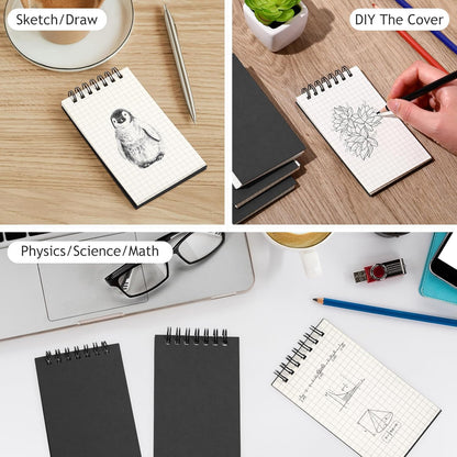 Jutom 2 Pcs Mini Pocket Notebooks Bulk 3x5 Graph Paper Top Spiral Notebook 120 Pages 80 Gsm Mini Grid Notepads Small Memo Pads for Home Classroom Office Business Work Supplies (Kraft)
