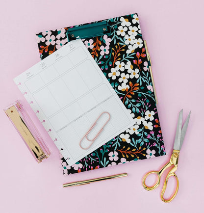 Kate Spade New York Clipboard Folio with Low Profile Clip, Black Professional Padfolio Includes Lined Notepad, Pen Loop, and Pocket, Polka Dots