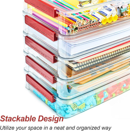 CATOOMUU 2 Pcs 5.5qt 9 x 13 Plastic Portable Project Case With Snap-Tight Latch Clear Stackable Storage Box With Lids Organizer Container For A4 File Photo Documents Scrapbook Craft Art Supplies