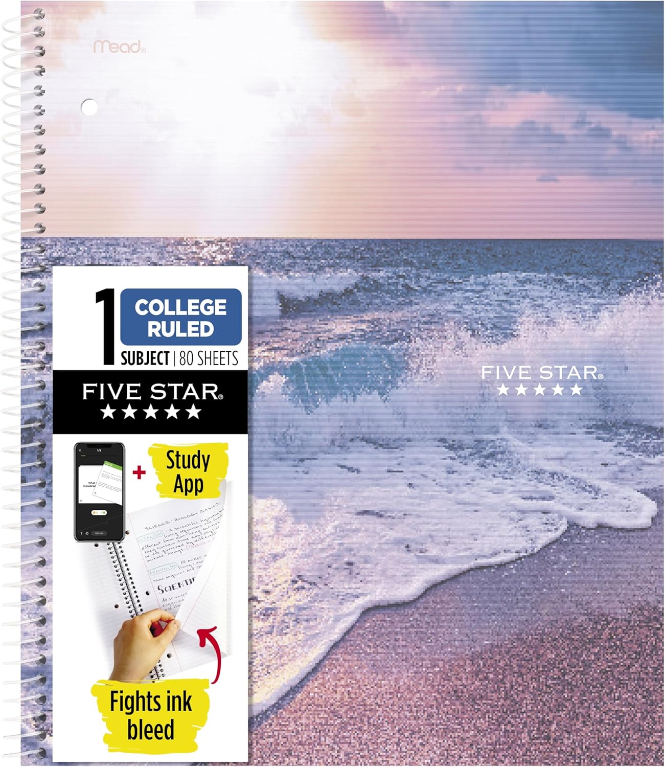 Five Star Spiral Notebook + Study App, 1 Subject, College Ruled Paper, 8-1/2" x 11", 80 Sheets, Fights Ink Bleed, Water Resistant Cover, Soft Petals Blue (820441F-ECM)