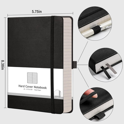 AHGXG 8.5''×11'' Notebook College Ruled - Large A4 Notebook Lined Journal - 320 Pages Thick Journal for Writing, 100gsm Thick Paper, Leather Softcover, for Work School - Black