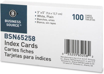 Business Source Plain Index Cards, White, 5 X 8