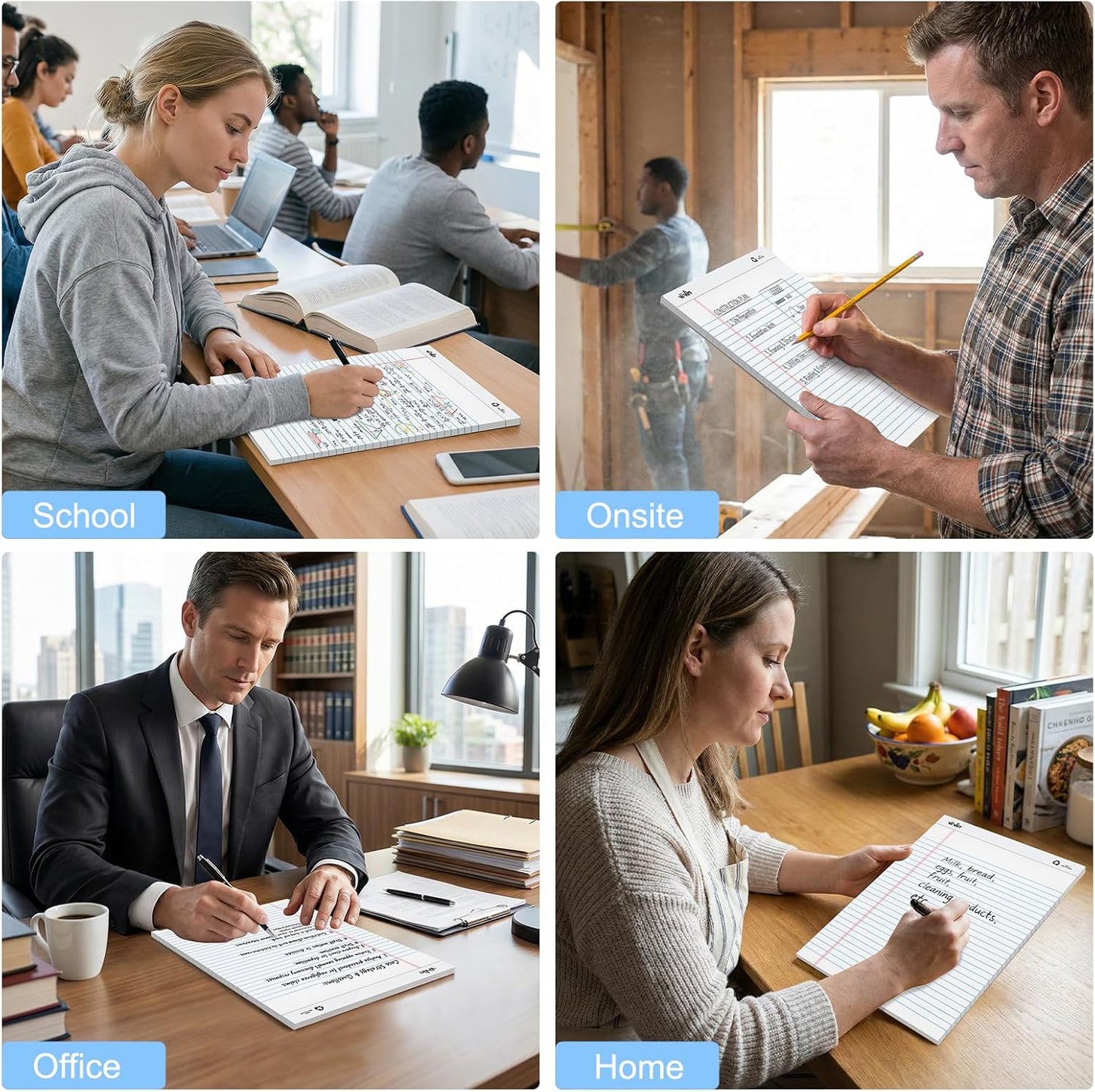 ViVin Legal Pads 8.5 x 11 Inch, Wide Ruled Note Pads, 12 Pack, 50 Sheet/Pad, Perforated Writing Pads, Notepads for Office Home School, 600 Sheets, White Paper