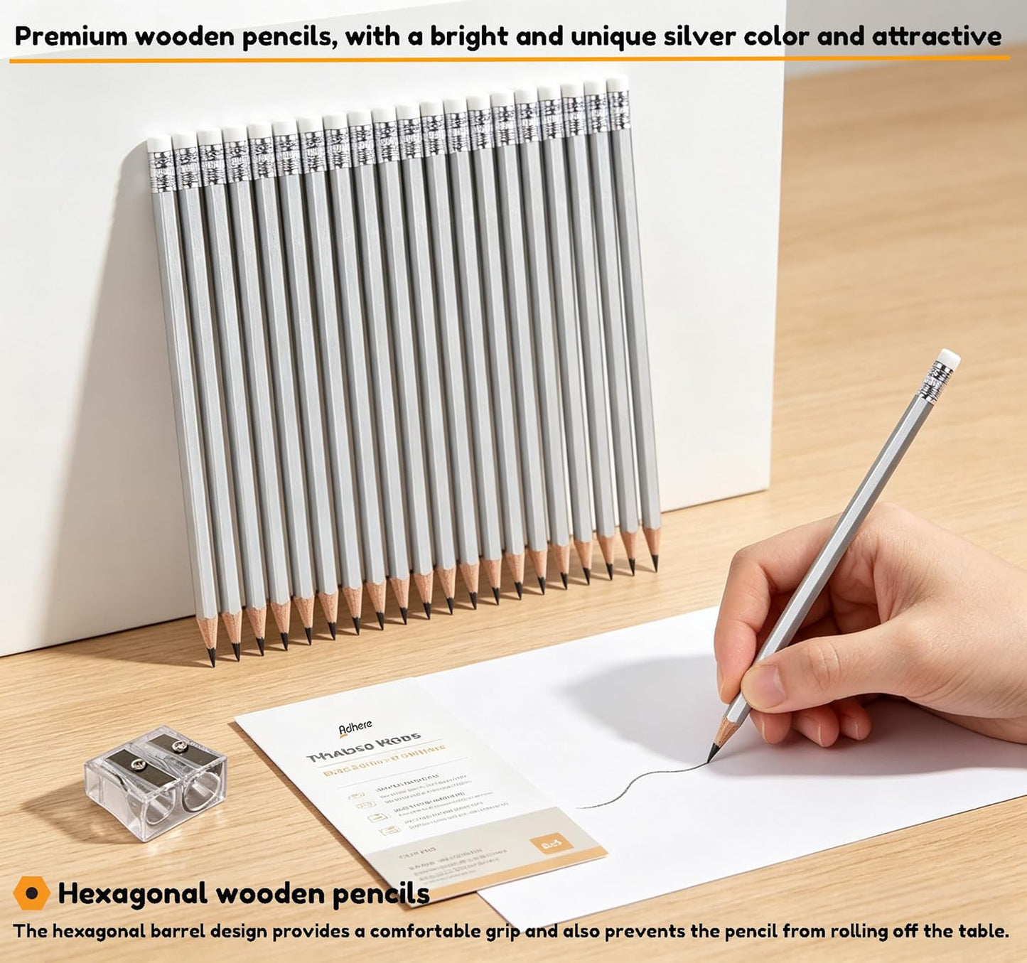 Adhere 25pcs Woodcase Pencils with Eraser Premium Pre-Sharpened Hexagon Graphite 2B pencils ideal for home, office writing including a Free Sharpener(Pink・25pcs)