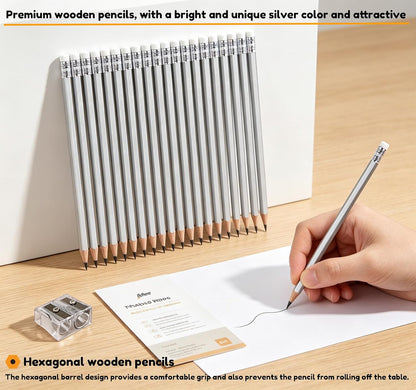 Adhere 25pcs Woodcase Pencils with Eraser Premium Pre-Sharpened Hexagon Graphite 2B pencils ideal for home, office writing including a Free Sharpener(Pink・25pcs)