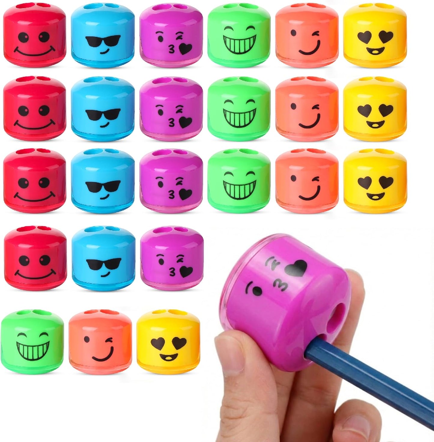 Mr. Pen- Pencil Sharpeners Manual, 48 Pack, Dual Hole, Smiley, Bulk Handheld Pencil Sharpener, Compatible with Standard and Jumbo Pencils, Snap-on Lid, Stainless Steel Blade, Back to School Supplies