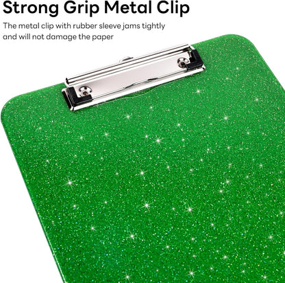 A4 Plastic Glitter Clipboard, Sparkly Pink 12.5 x 9 Letter Size for Classroom, Students, Teacher, Nurse, 8.5 x 11 Clip Board with Low Profile Clip, Office & School Supplies