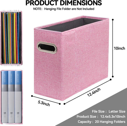 4 Packs Letter Size File Organizer, File Folders Organizer, Fabric Storage Box, Collapsible Paper Organizer with Metal Handle, Smooth PVC Rails, Only Box (Beige)