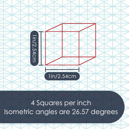 GeekNavy 8.5" x 11" Isometric Graph Paper 50 Sheets Portrait - 0.25" Grid, Non-photo Blue, High Brightness, Drafting, Engineering, Art, 3D Design (1-Pack)