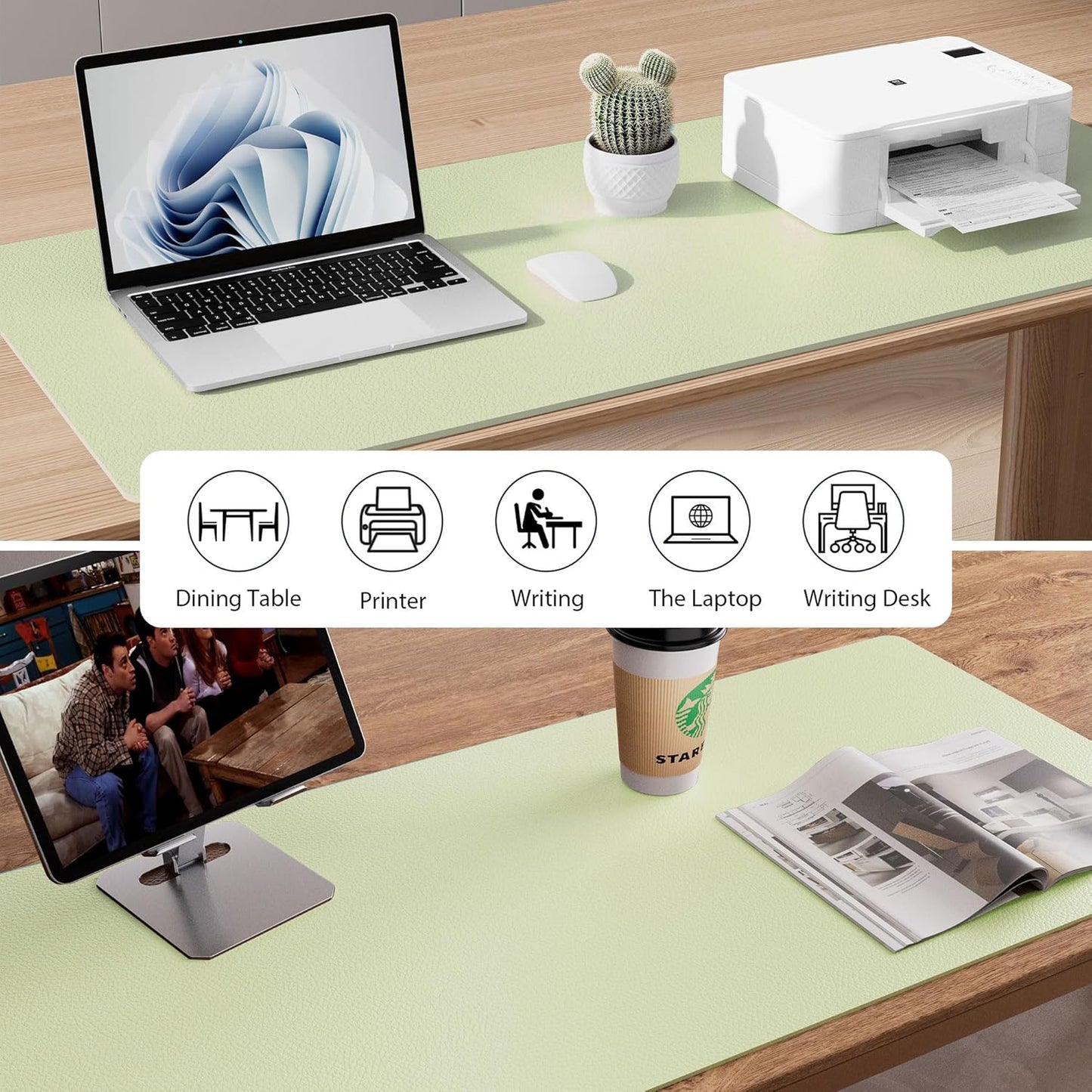 Aothia Non-Slip Waterproof PU Leather Desk Pad Protector for Mouse, Writing Desk, Office, Home, Laptop Blotter, 23.6" x 13.7", Black - Colors A